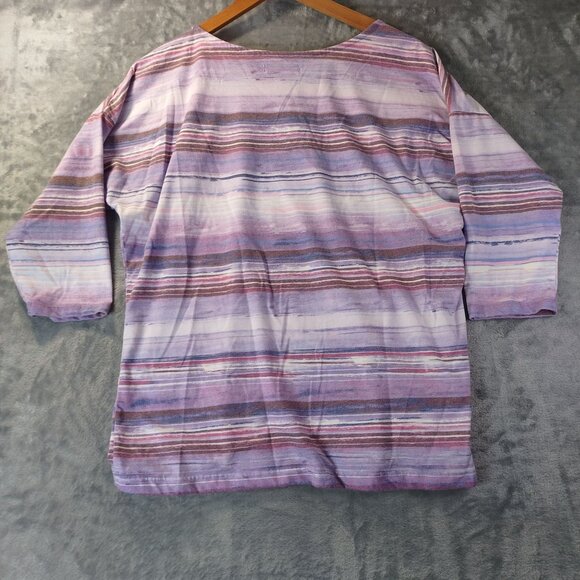 Christopher Banks Petite Striped Top PL‎ Purple Pink Cotton Blend 34 Sleeve USA - Picture 5 of 9
